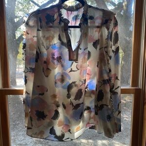 Ryegrass Floral Ruffle Blouse Large long sleeve